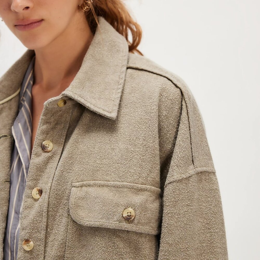 Free People Peached Twill Shirt Jacket long sleeve button front collared shacket